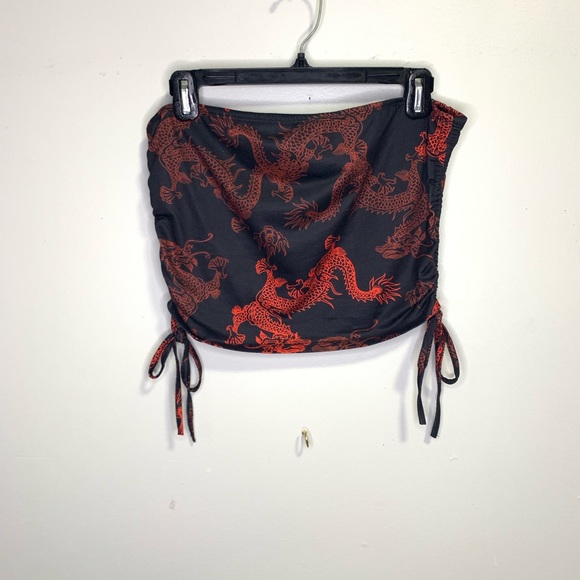 SHEIN Drawstring Ruched Chinese Dragon Print Tube Top #152 - Picture 6 of 6